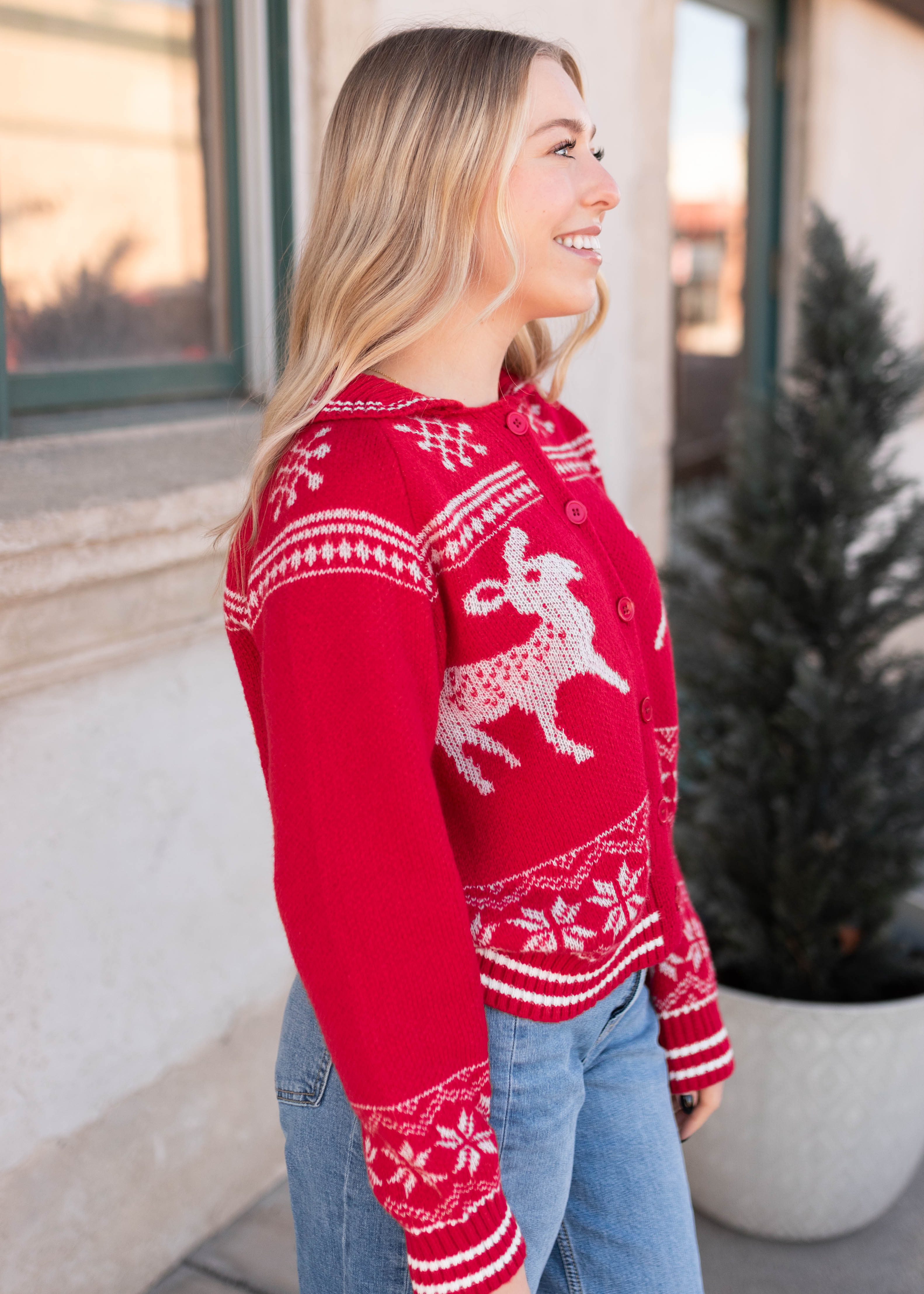 Greta Red Patterned Cardigan
