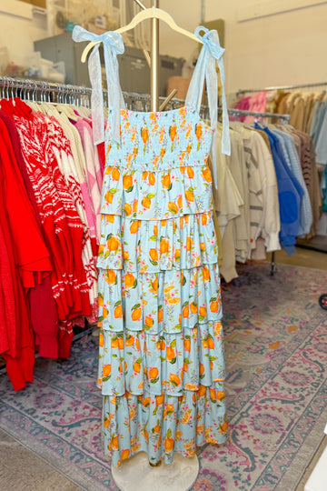 Freshly Squeezed Oranges Blue Tiered Ruffle Maxi Dress