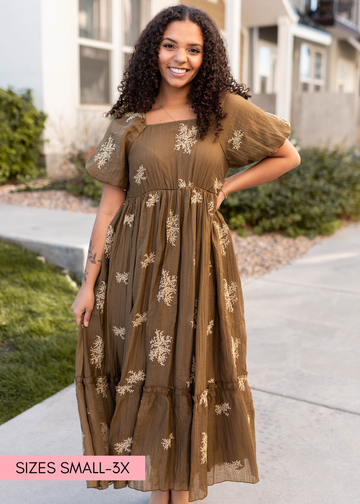 Jacie Khaki Embroidered Dress