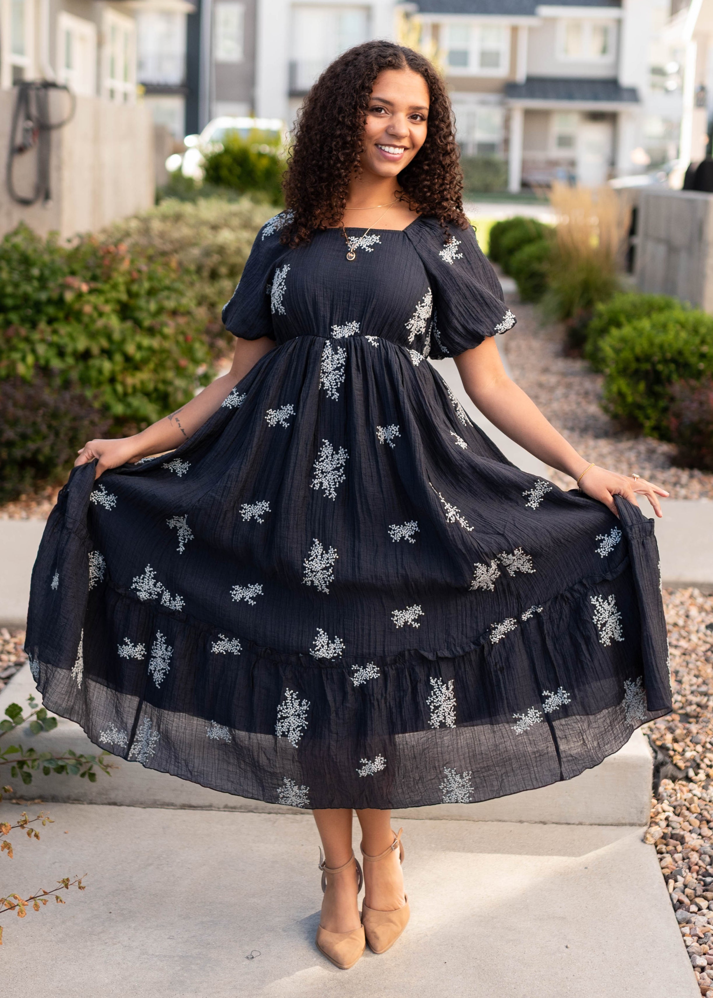 Jacie Navy Embroidered Dress
