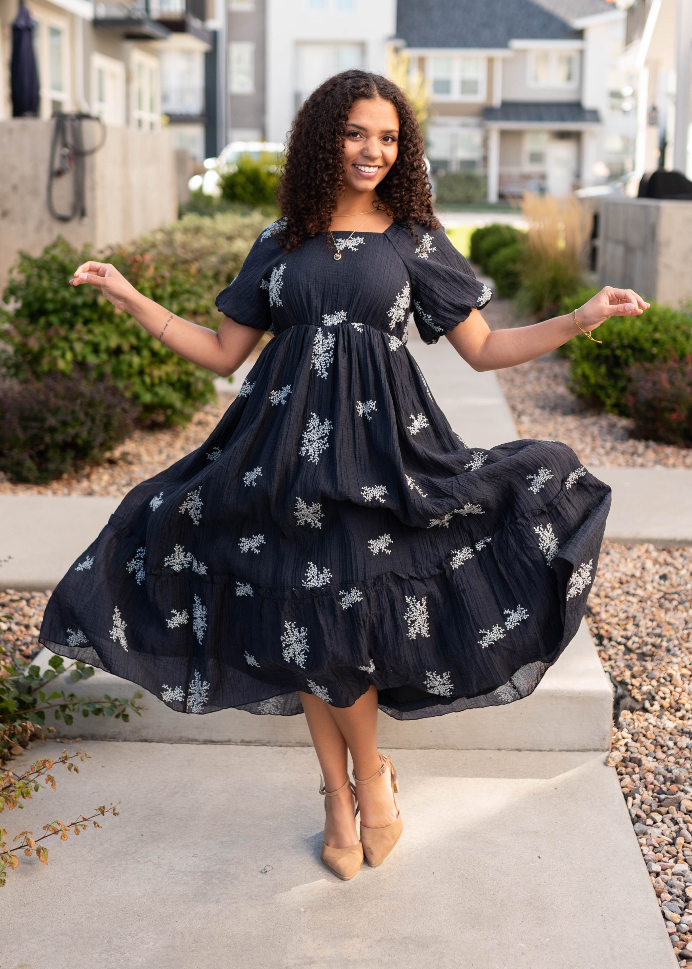 Jacie Navy Embroidered Dress