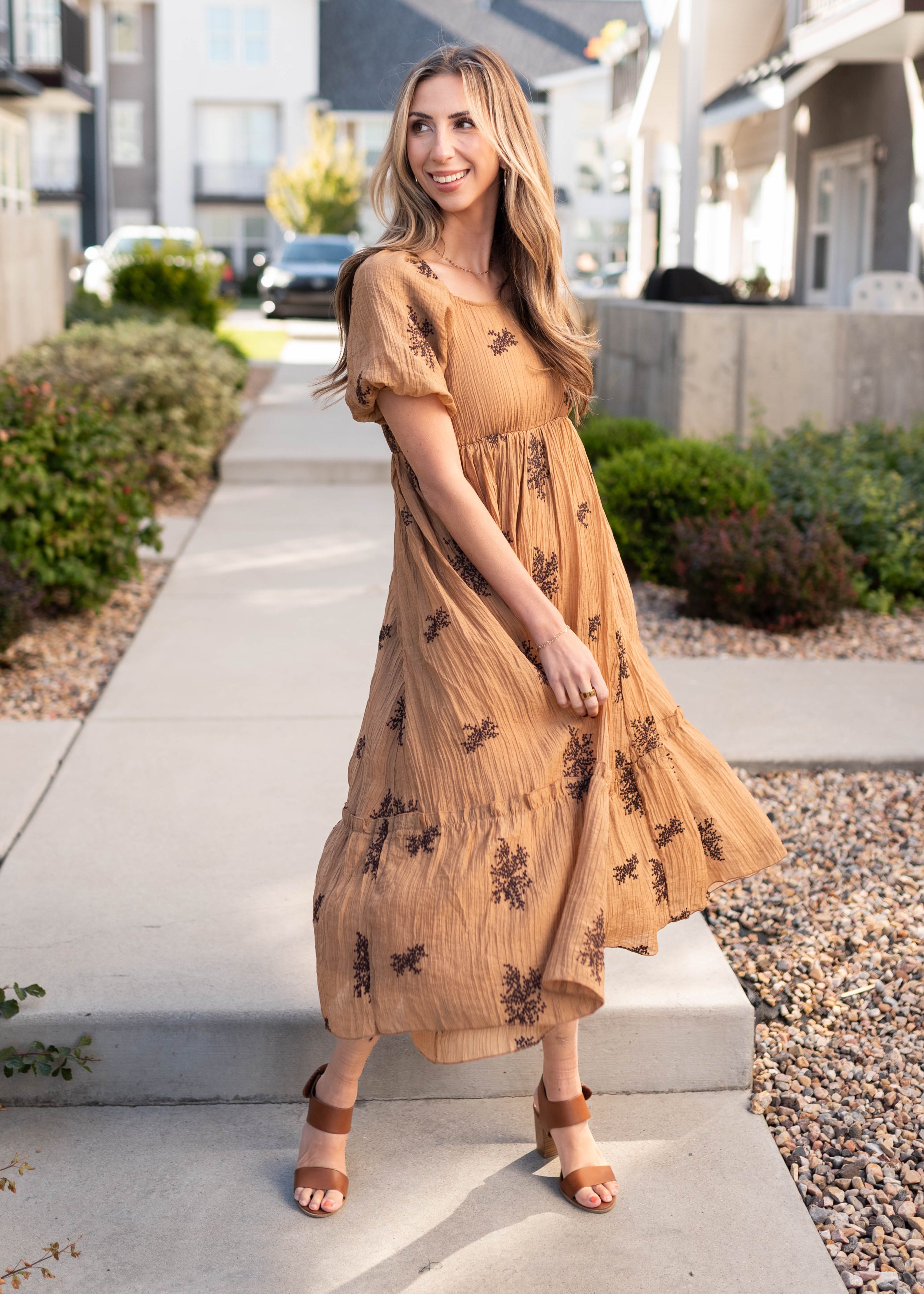 Jacie Tan Embroidered Dress