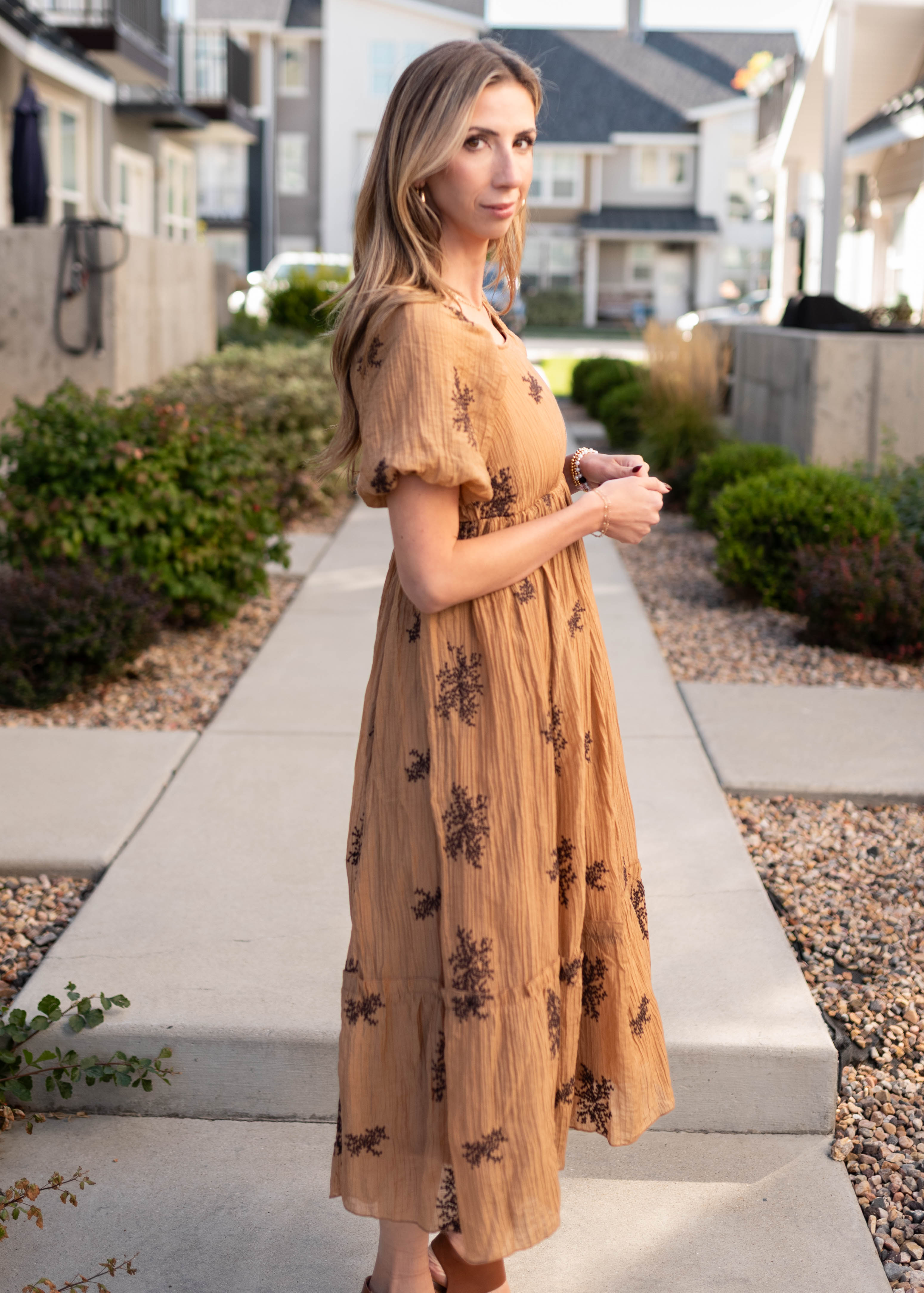 Jacie Tan Embroidered Dress