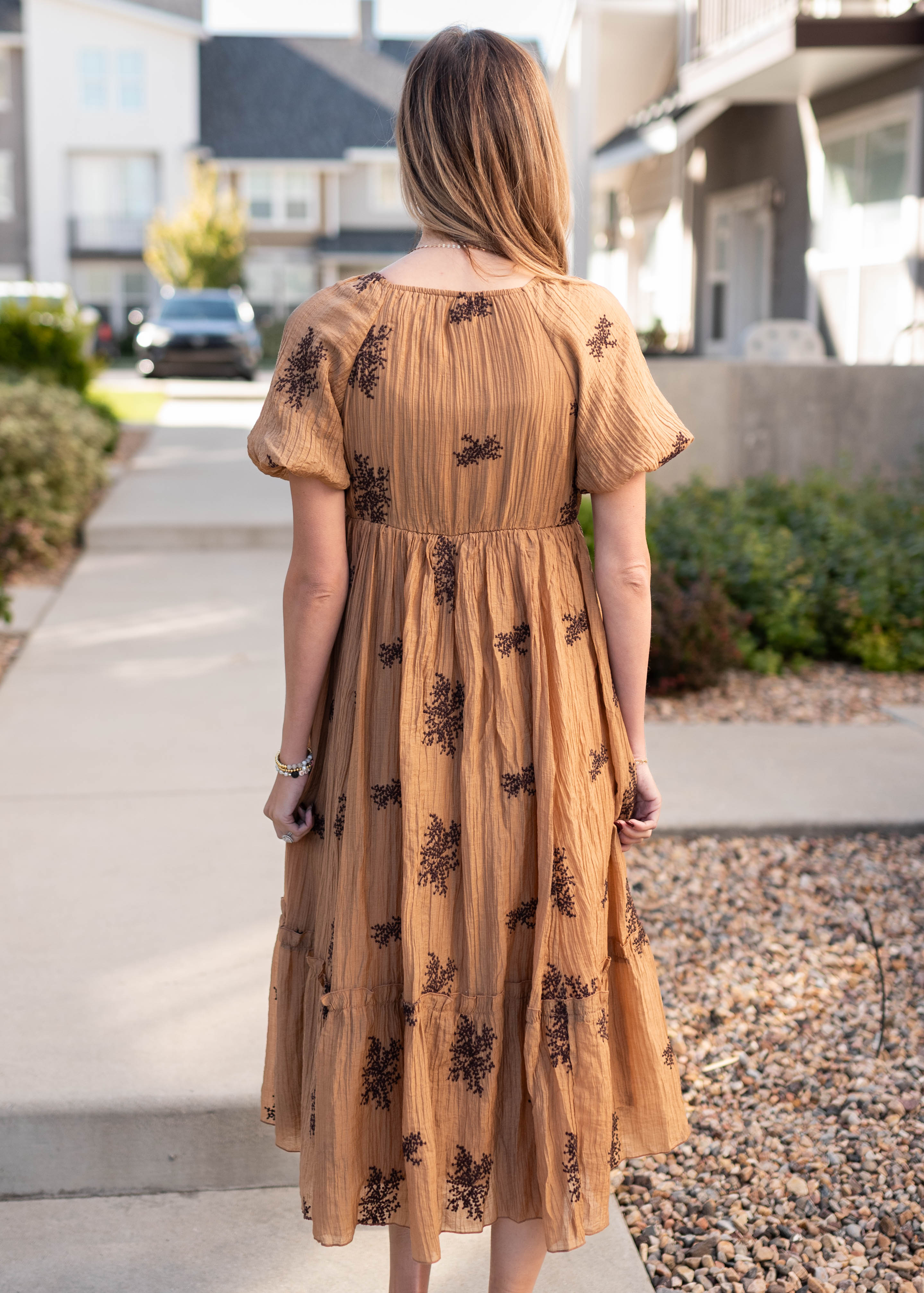 Jacie Tan Embroidered Dress