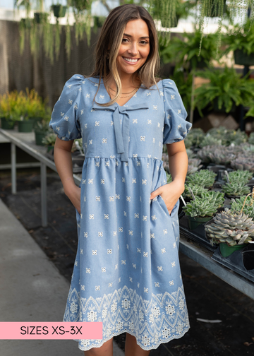 Jordyn Blue Eyelet Dress