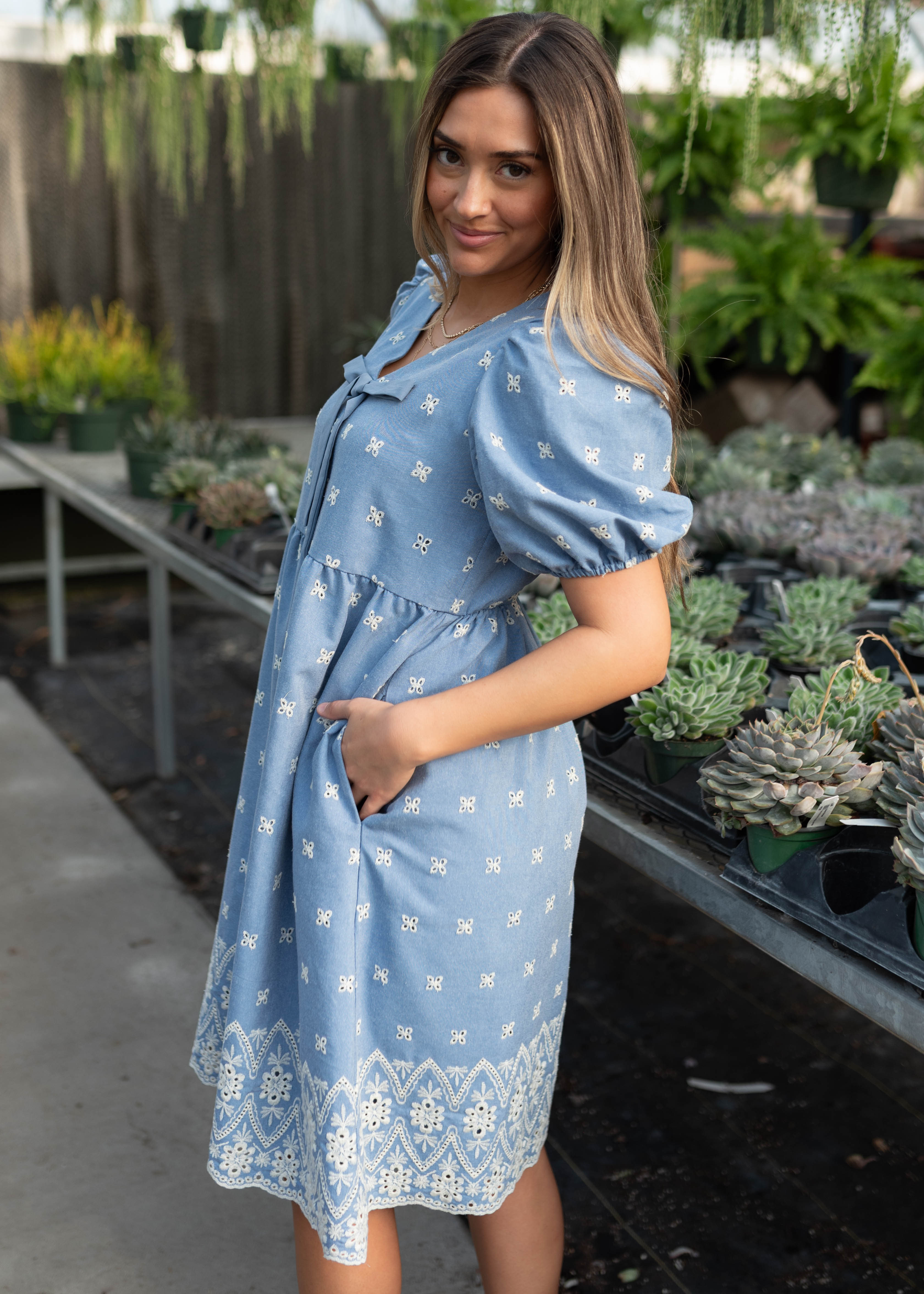 Jordyn Blue Eyelet Dress
