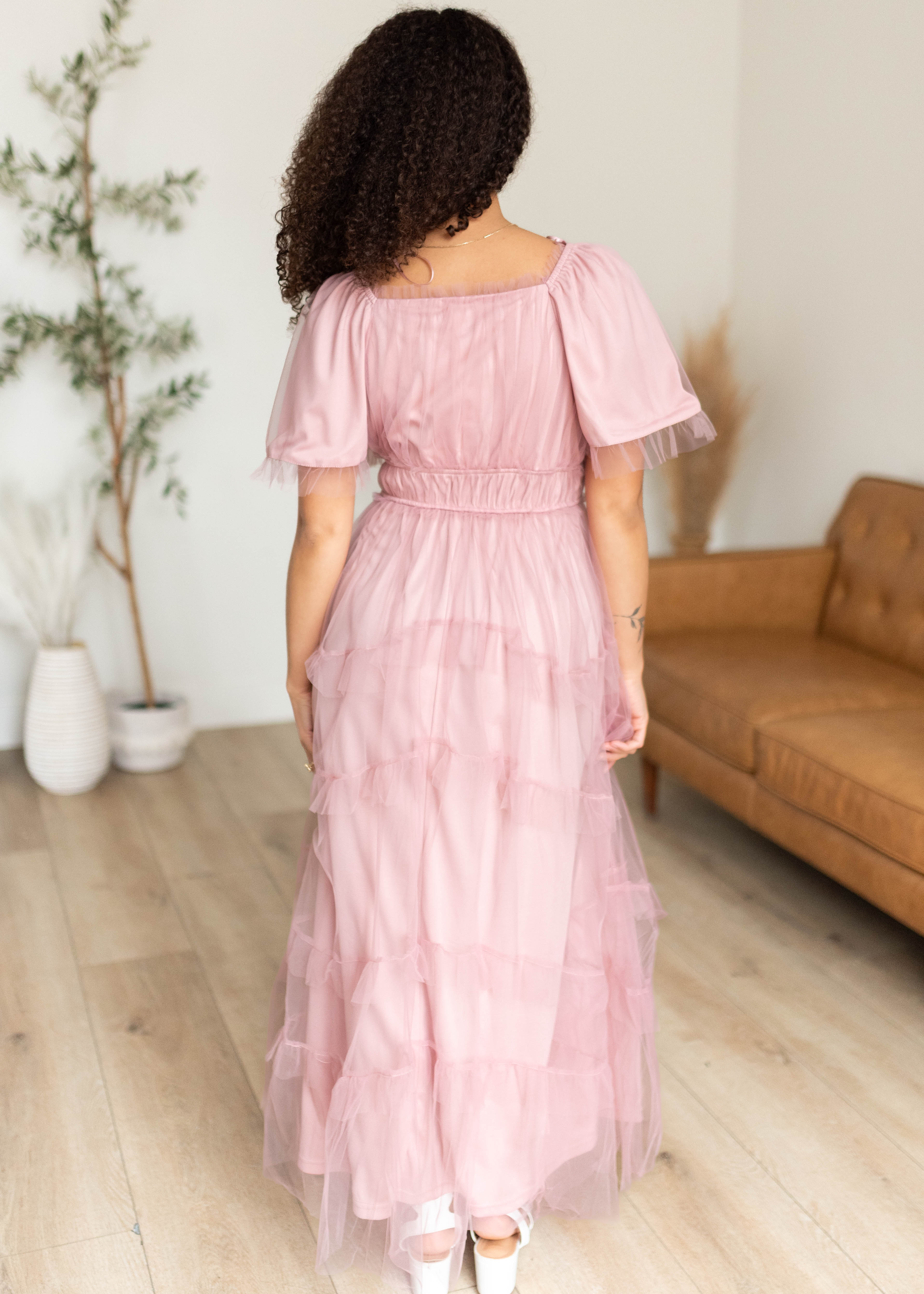 Kamryn Pink Mesh Tiered Dress