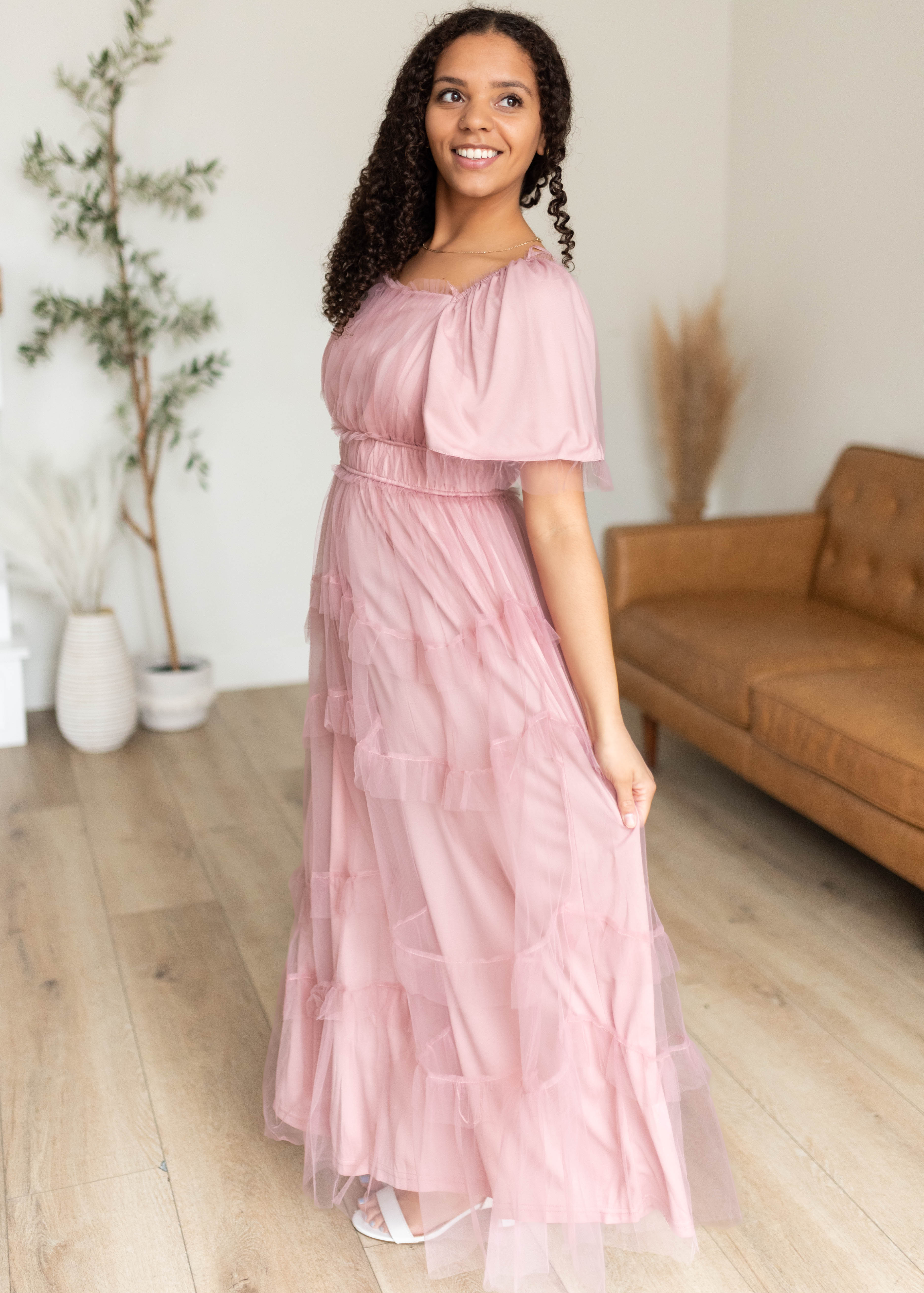 Kamryn Pink Mesh Tiered Dress