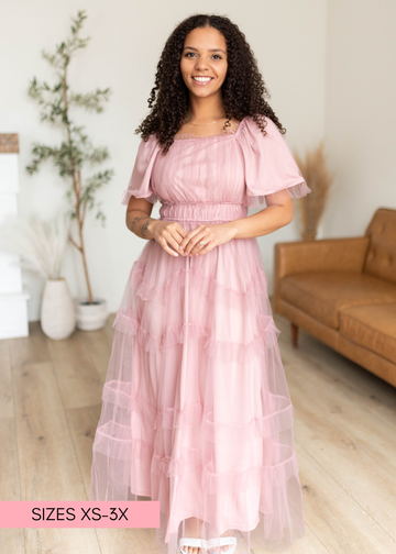 Kamryn Pink Mesh Tiered Dress