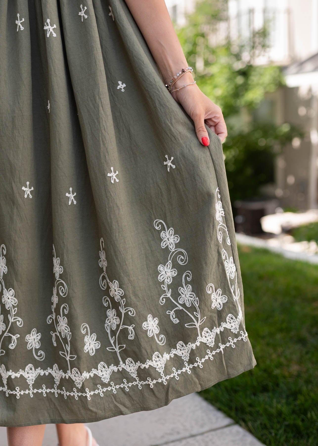 Kiera Olive Embroidered Dress