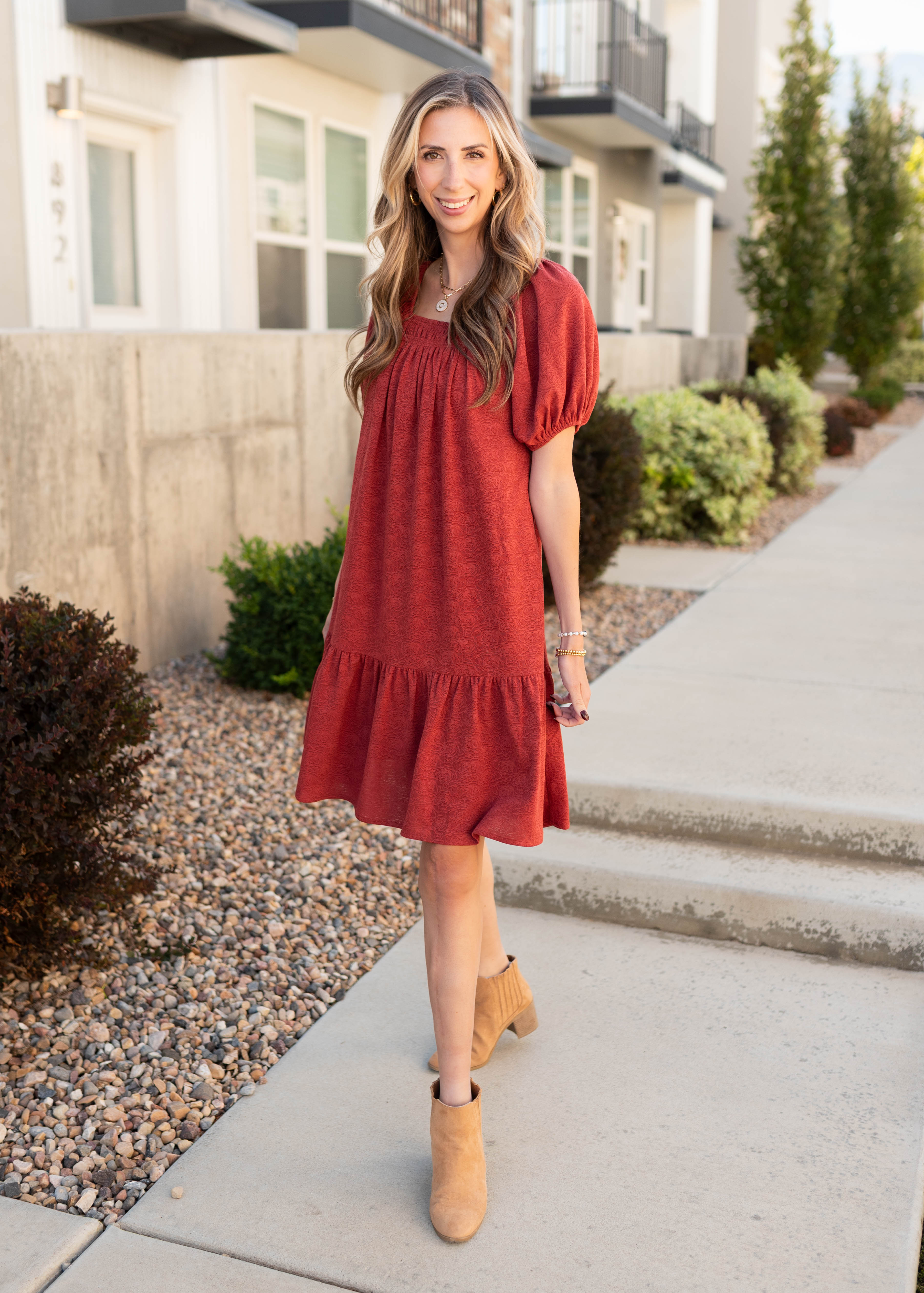 Leyla Rust Floral Dress