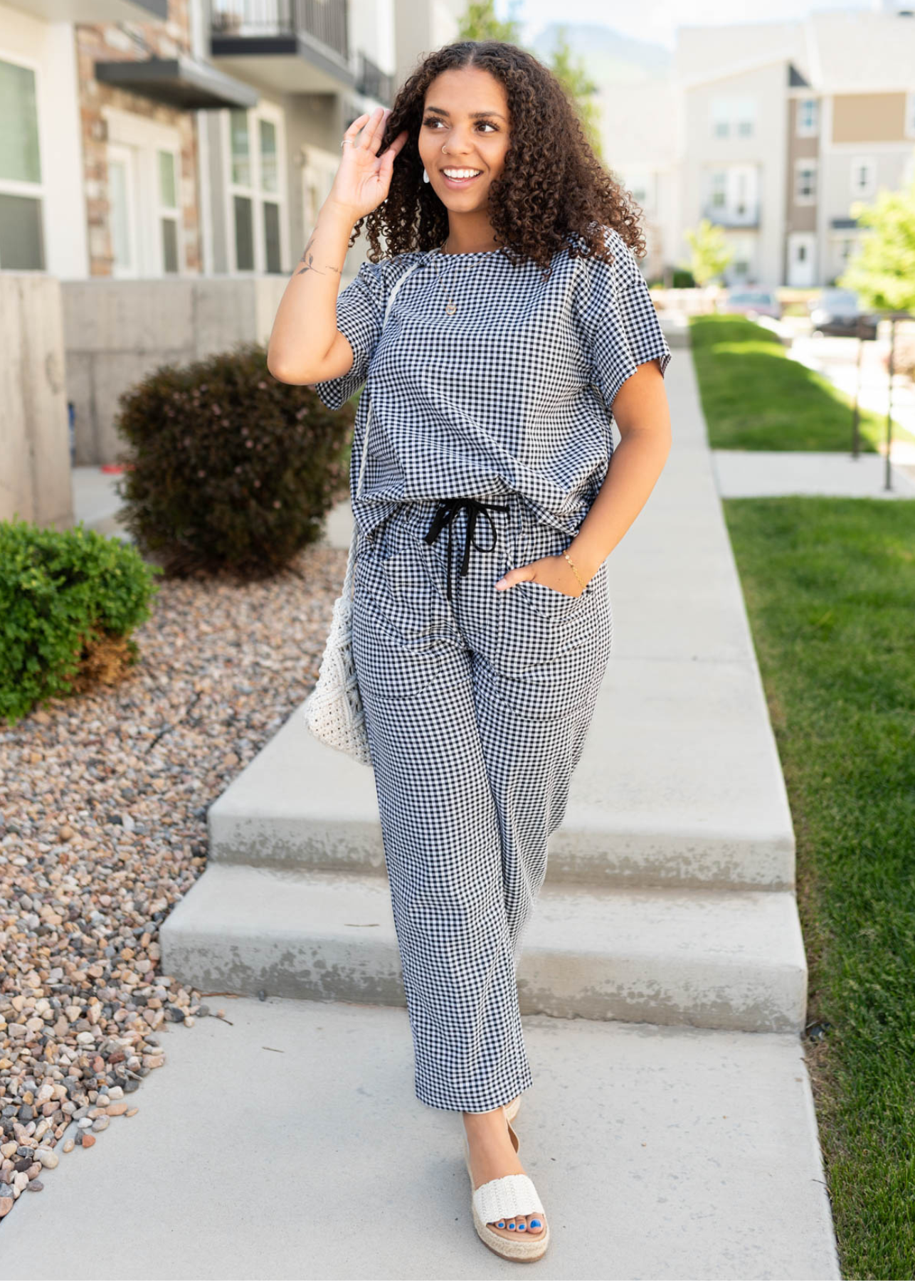 Lois Black Gingham Top