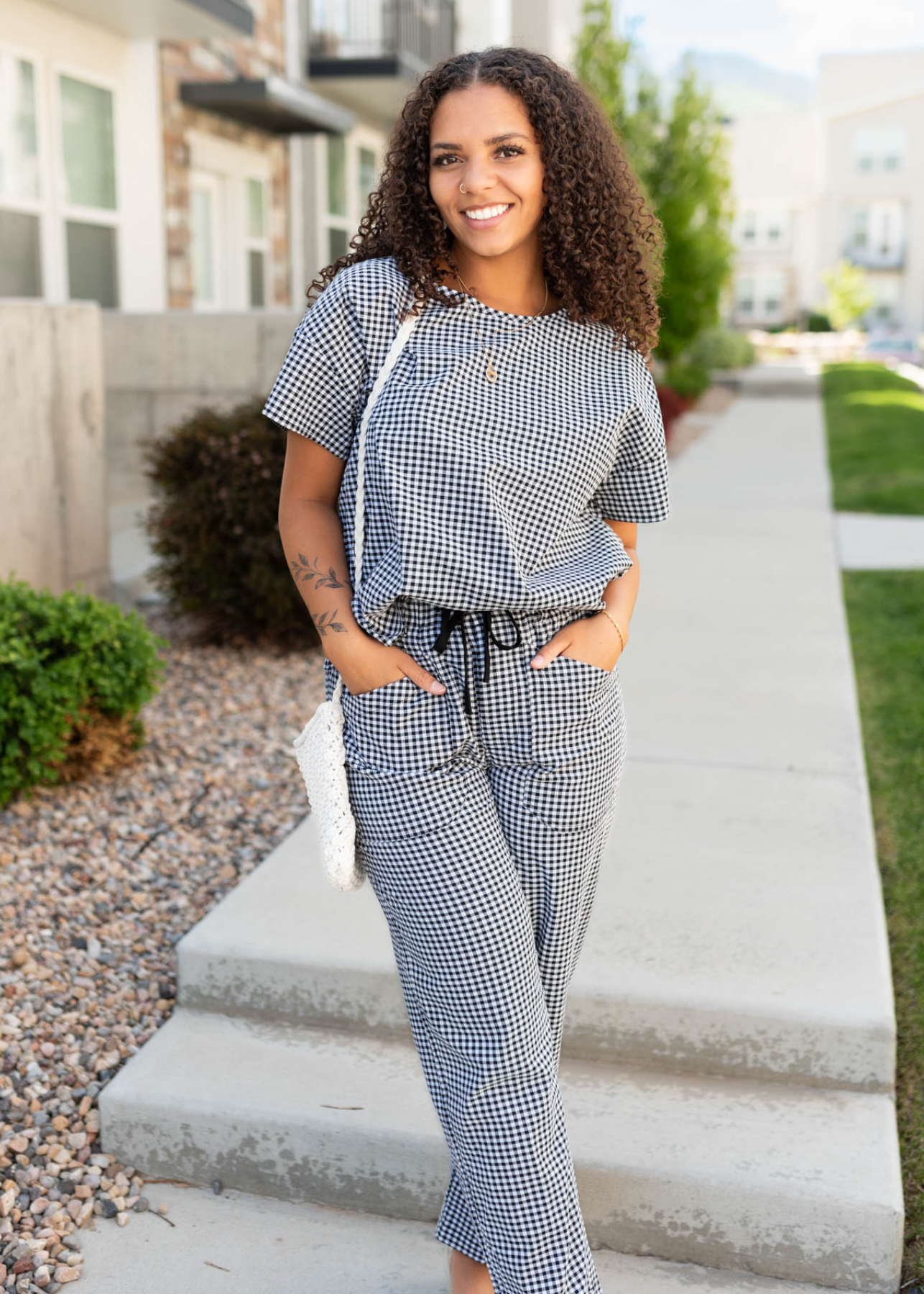 Lois Black Gingham Top