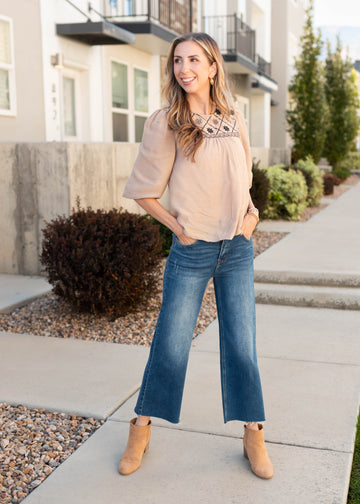 Lolo Taupe Embroidered Top