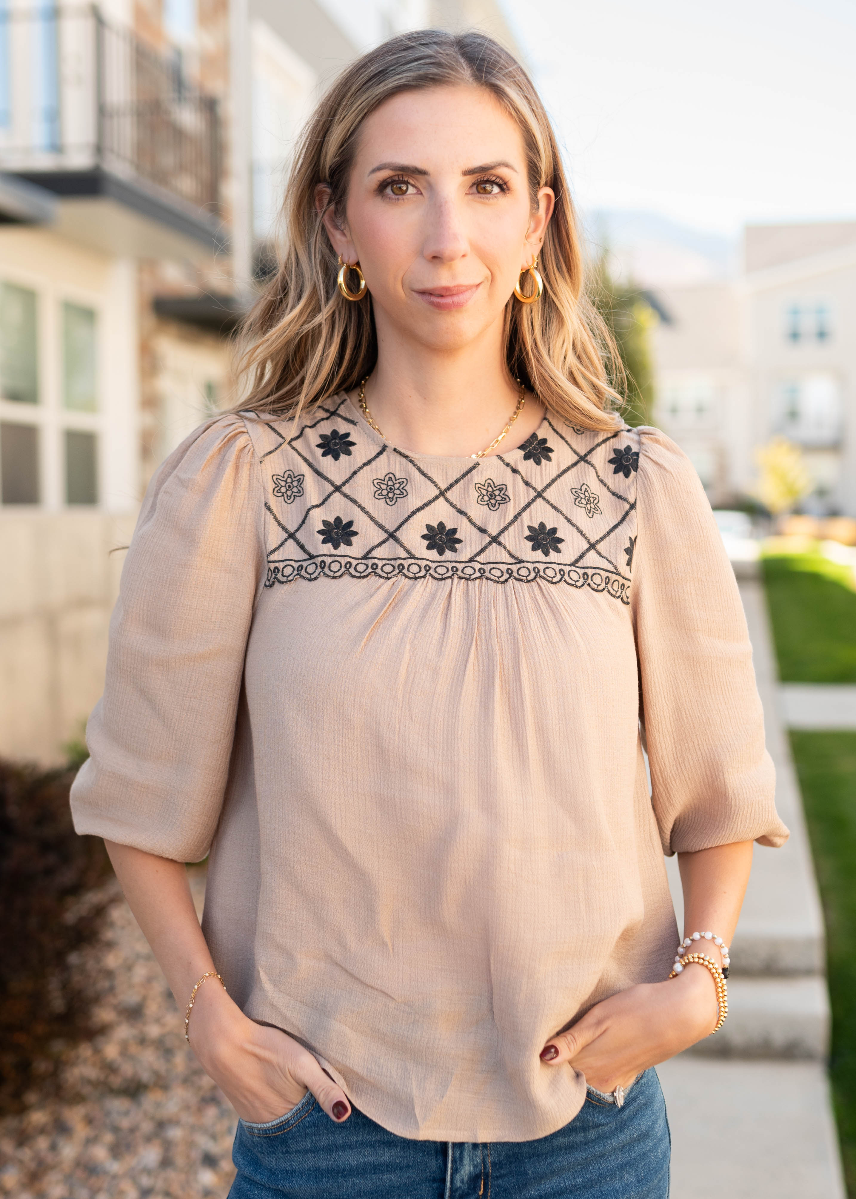Lolo Taupe Embroidered Top