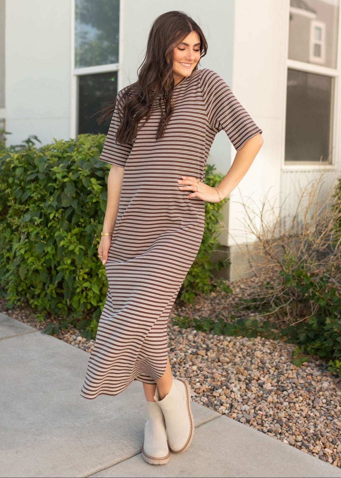 Lydia Chestnut Stripe Dress