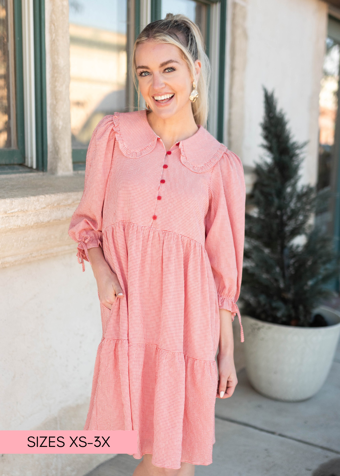 Macie Red Gingham Dress