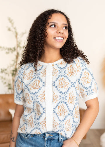 Maddy Blue Patterned Cardigan