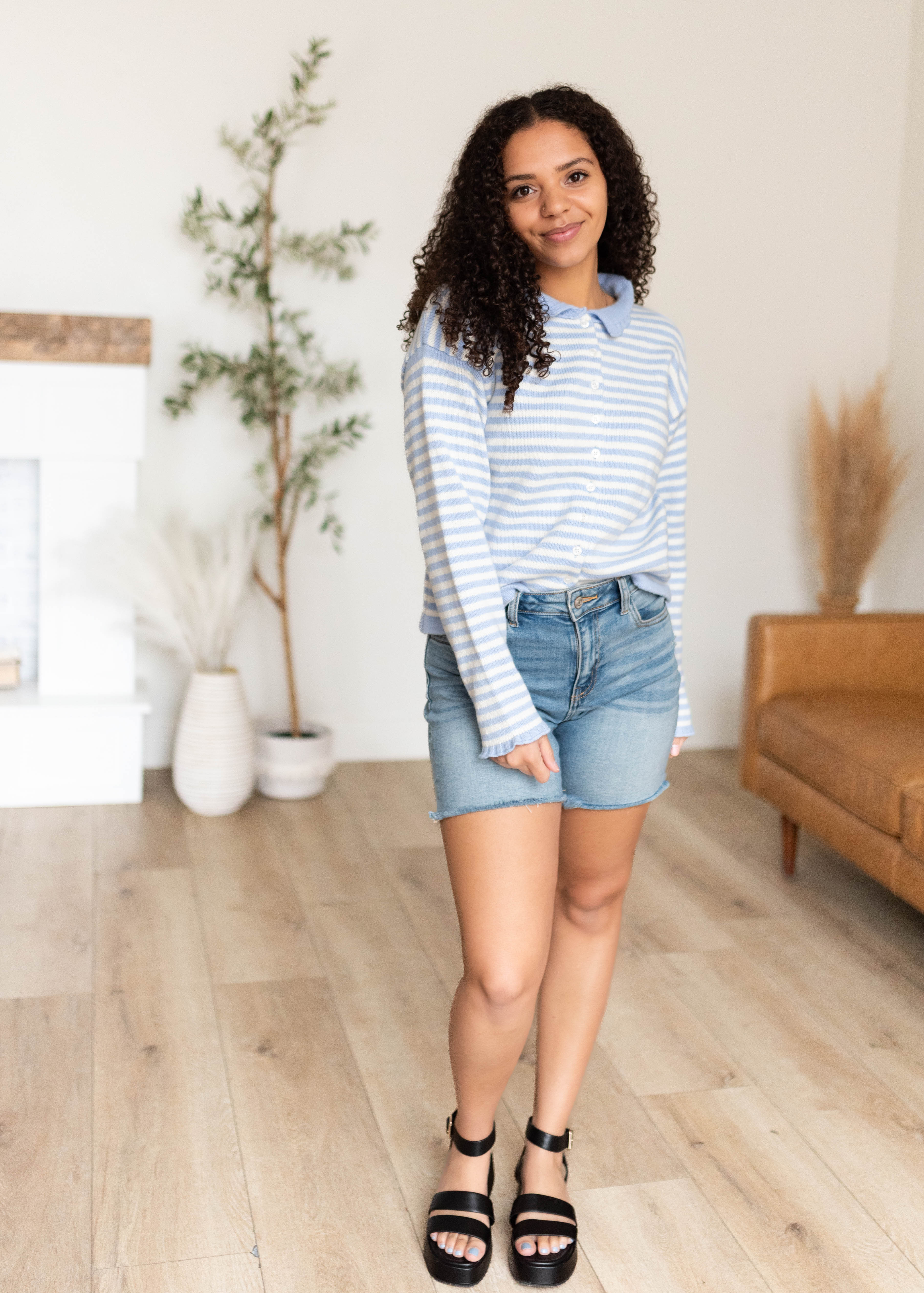 Madilynn Light Blue Striped Cardigan