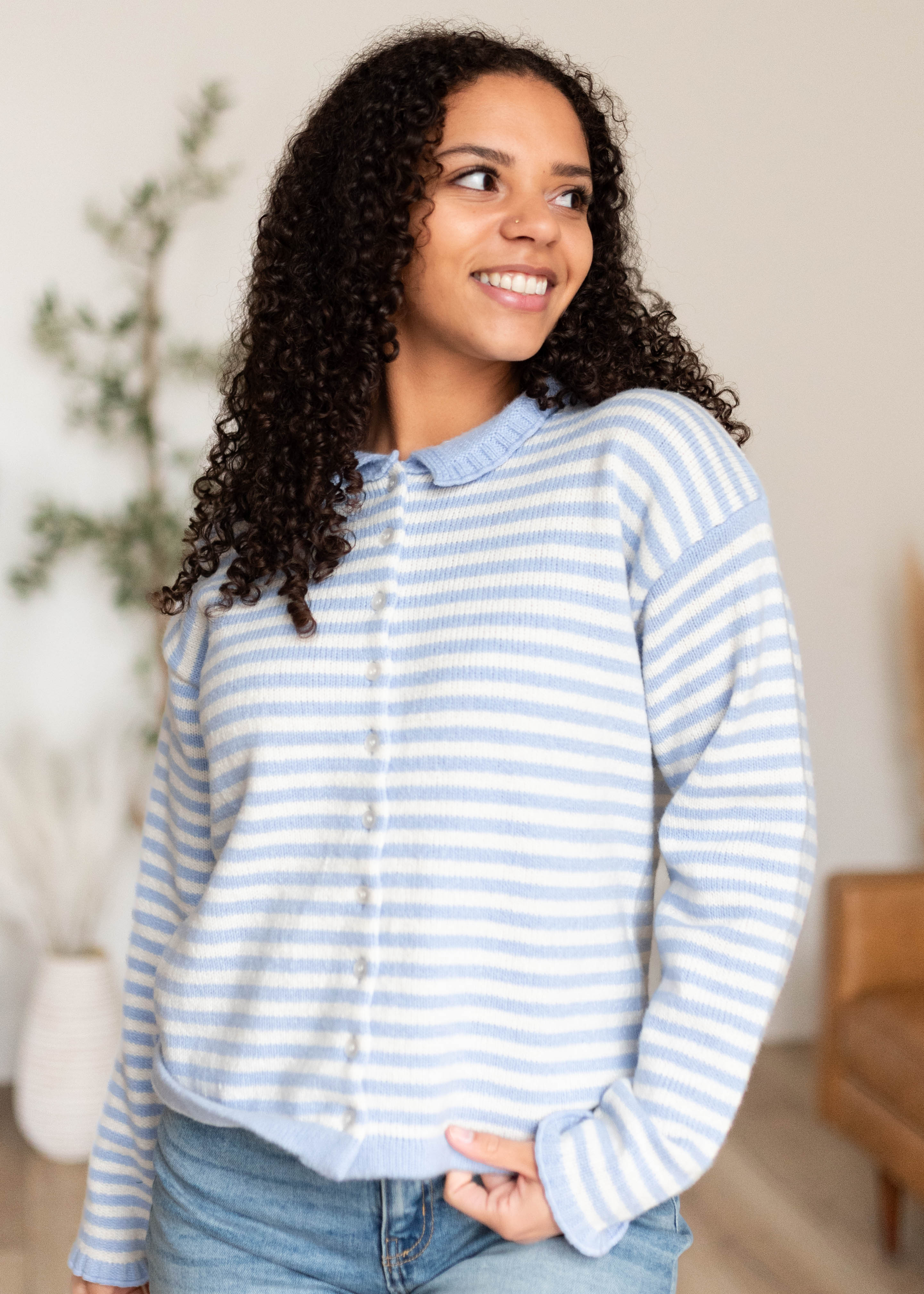 Madilynn Light Blue Striped Cardigan