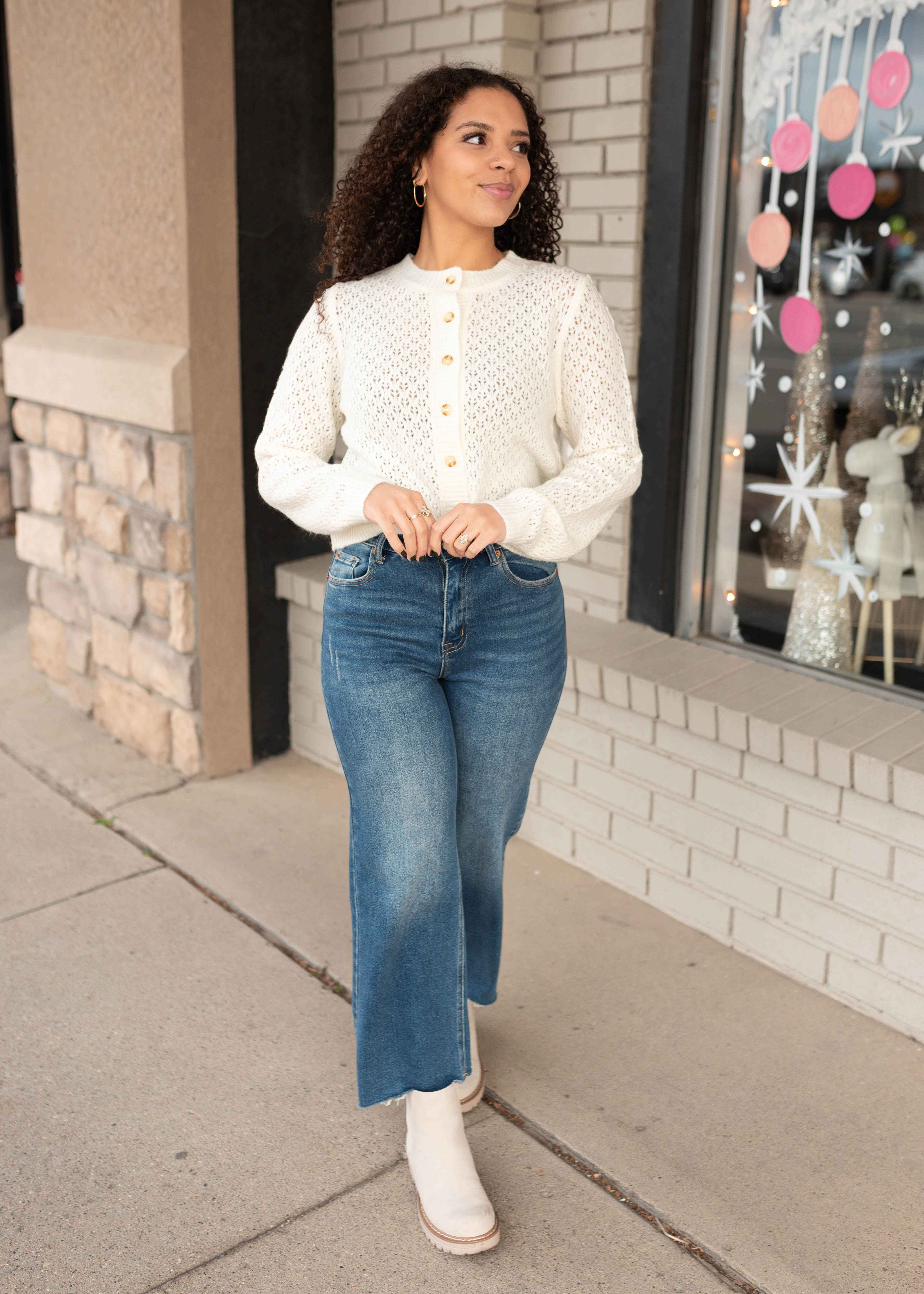 Mazie Cream Eyelet Cardigan