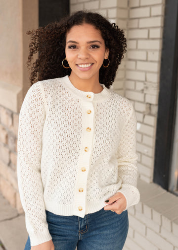 Mazie Cream Eyelet Cardigan