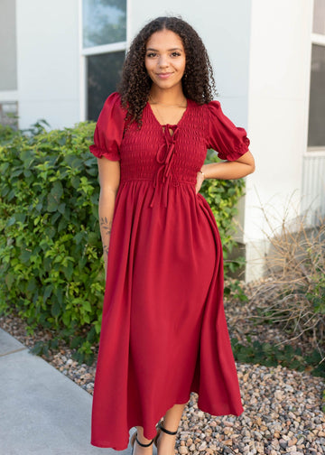 Miriam Crimson Smocked Dress