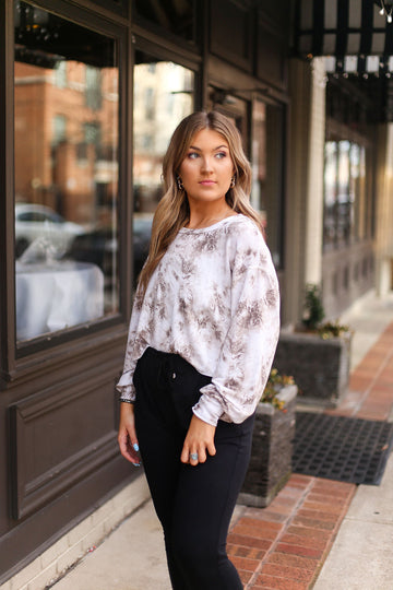 Mocha Tie Dye Long Sleeve Pullover