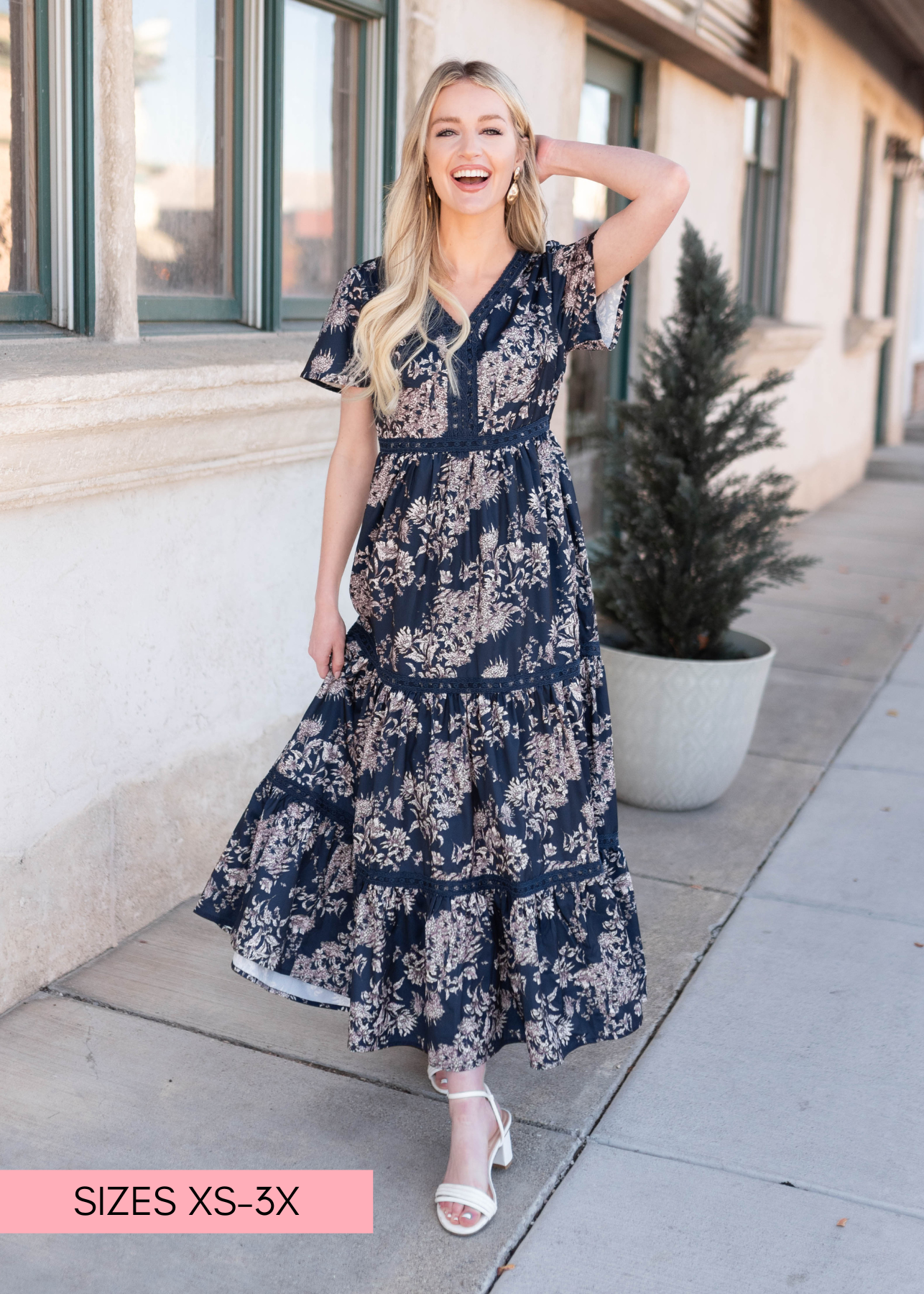 Mollie Navy Blue Patterned Dress