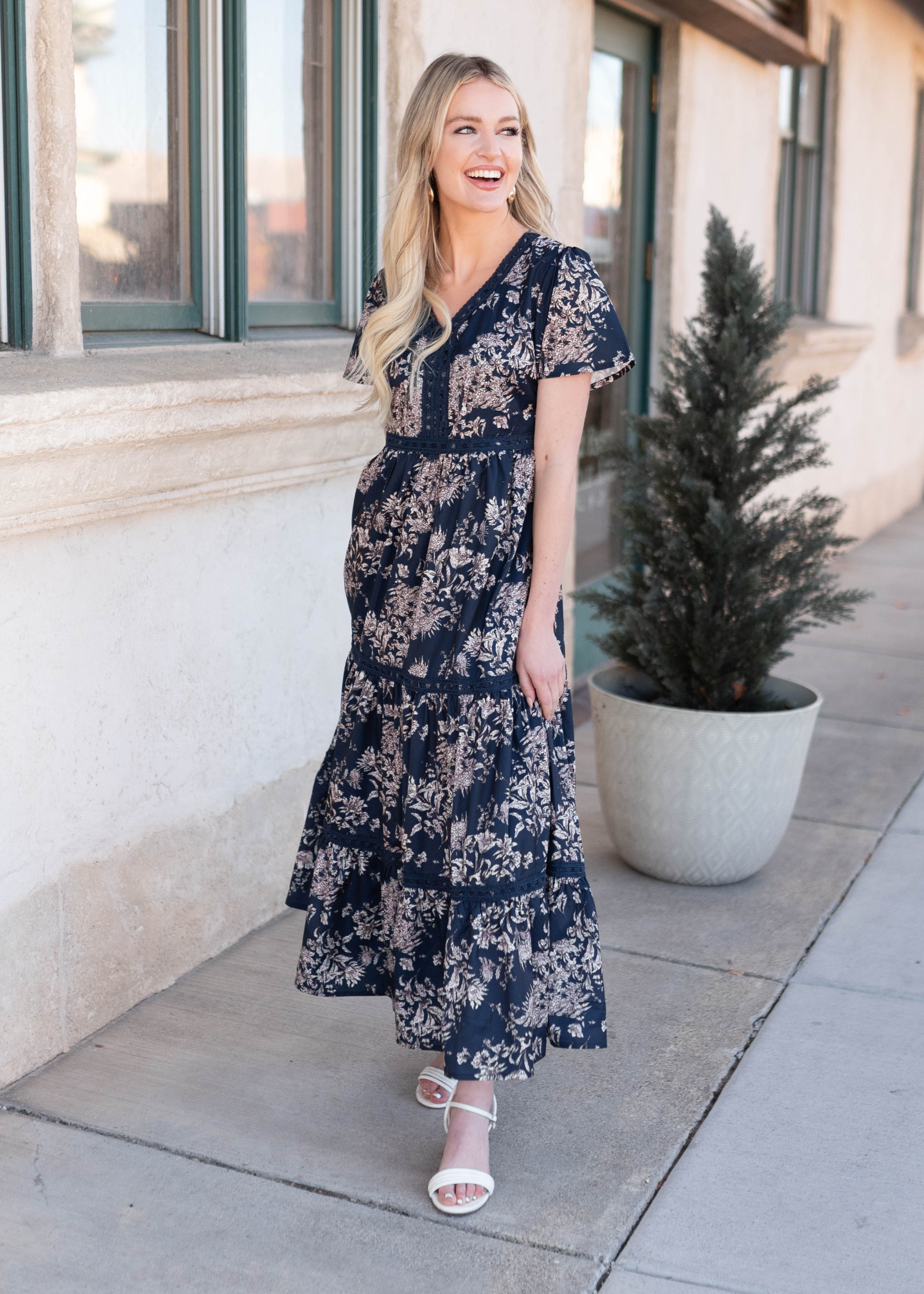 Mollie Navy Blue Patterned Dress