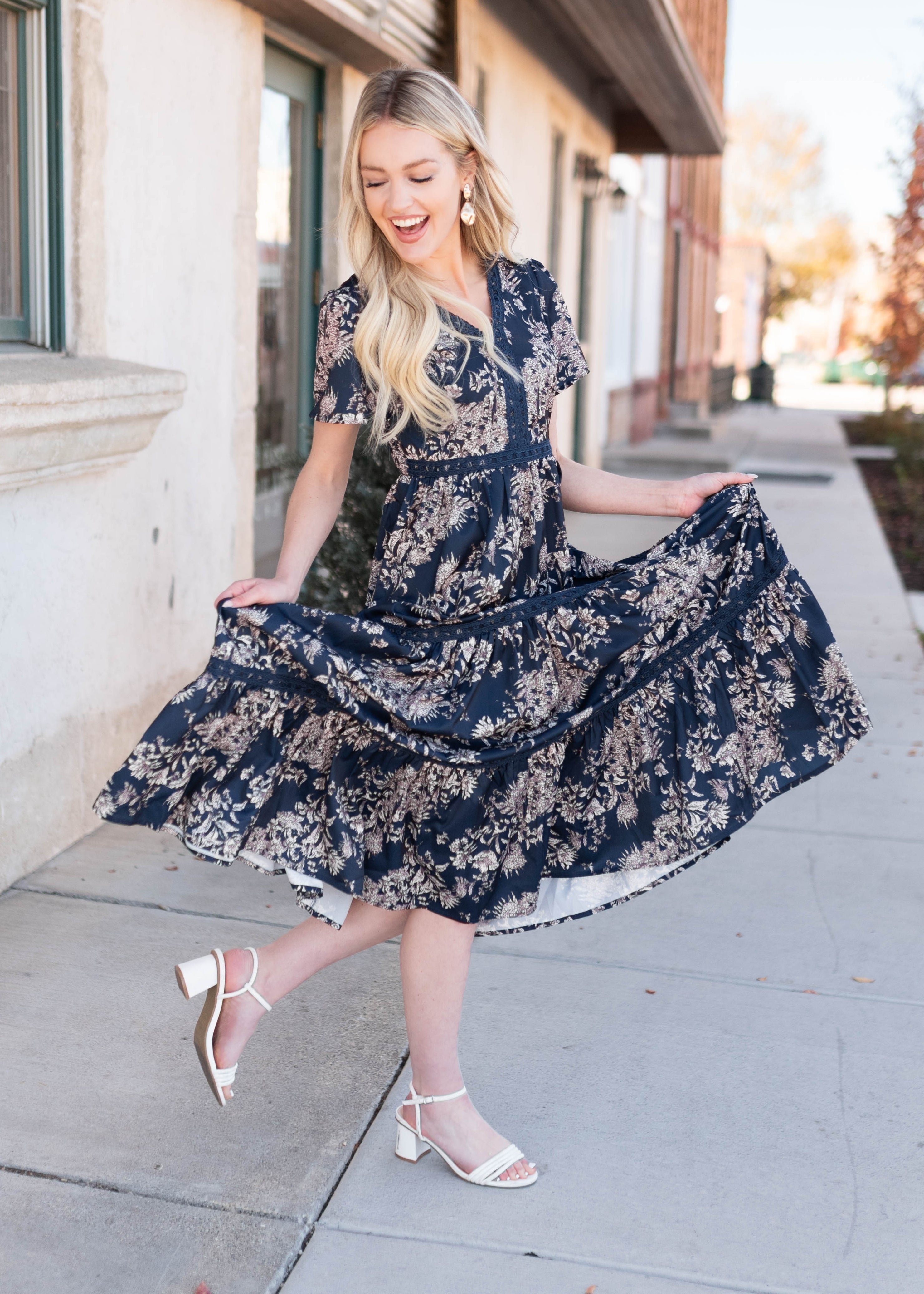 Mollie Navy Blue Patterned Dress