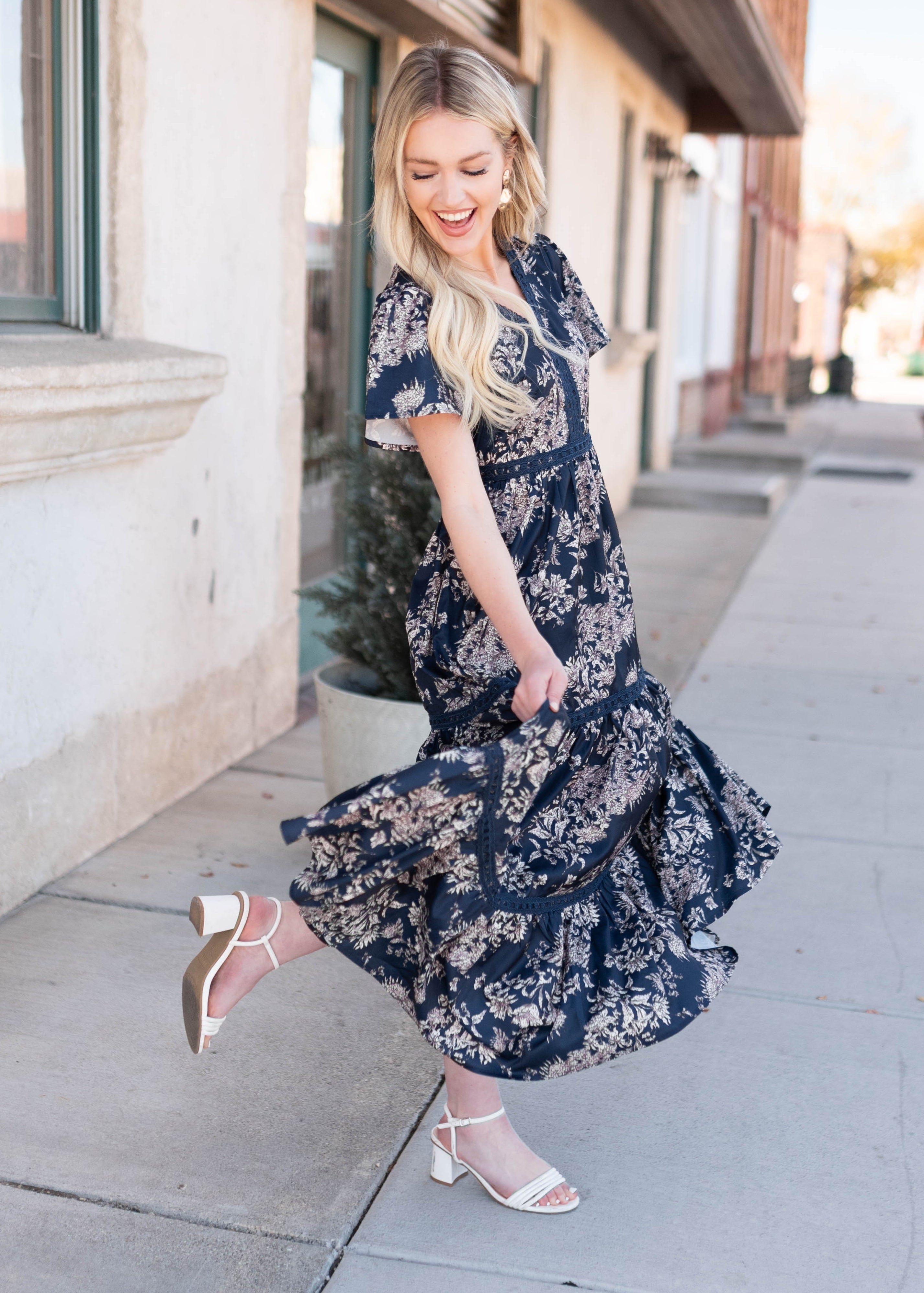 Mollie Navy Blue Patterned Dress