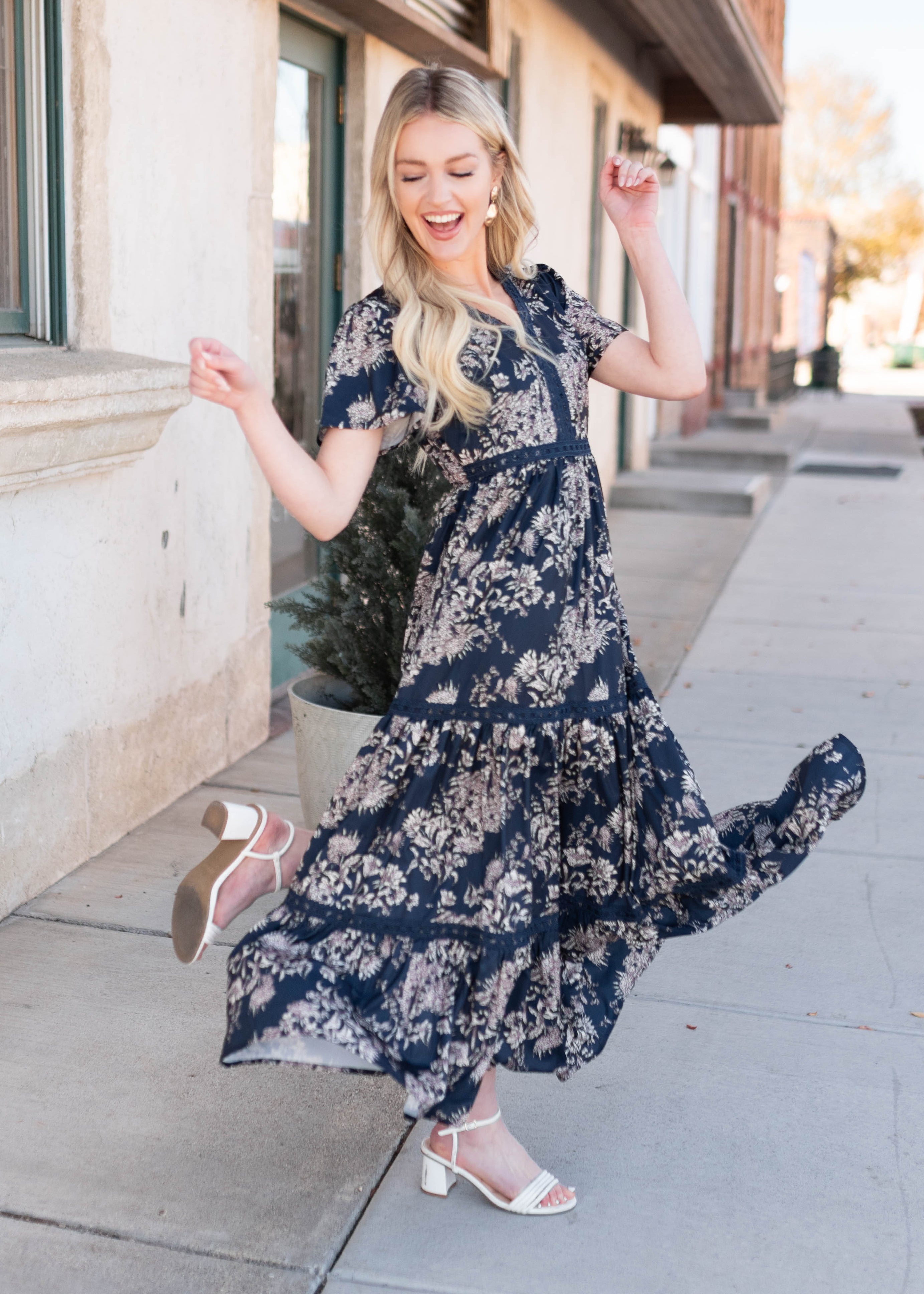 Mollie Navy Blue Patterned Dress