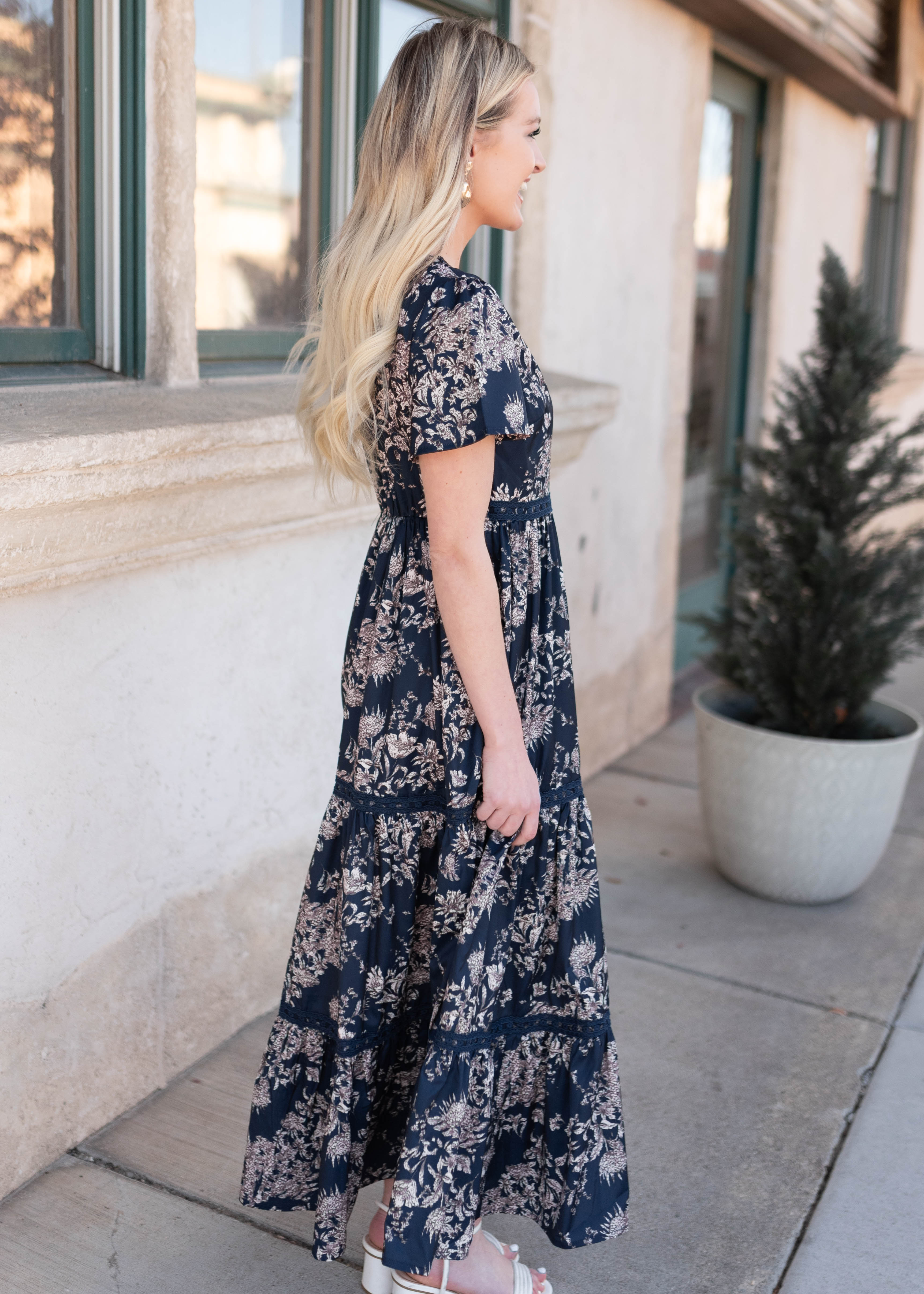 Mollie Navy Blue Patterned Dress