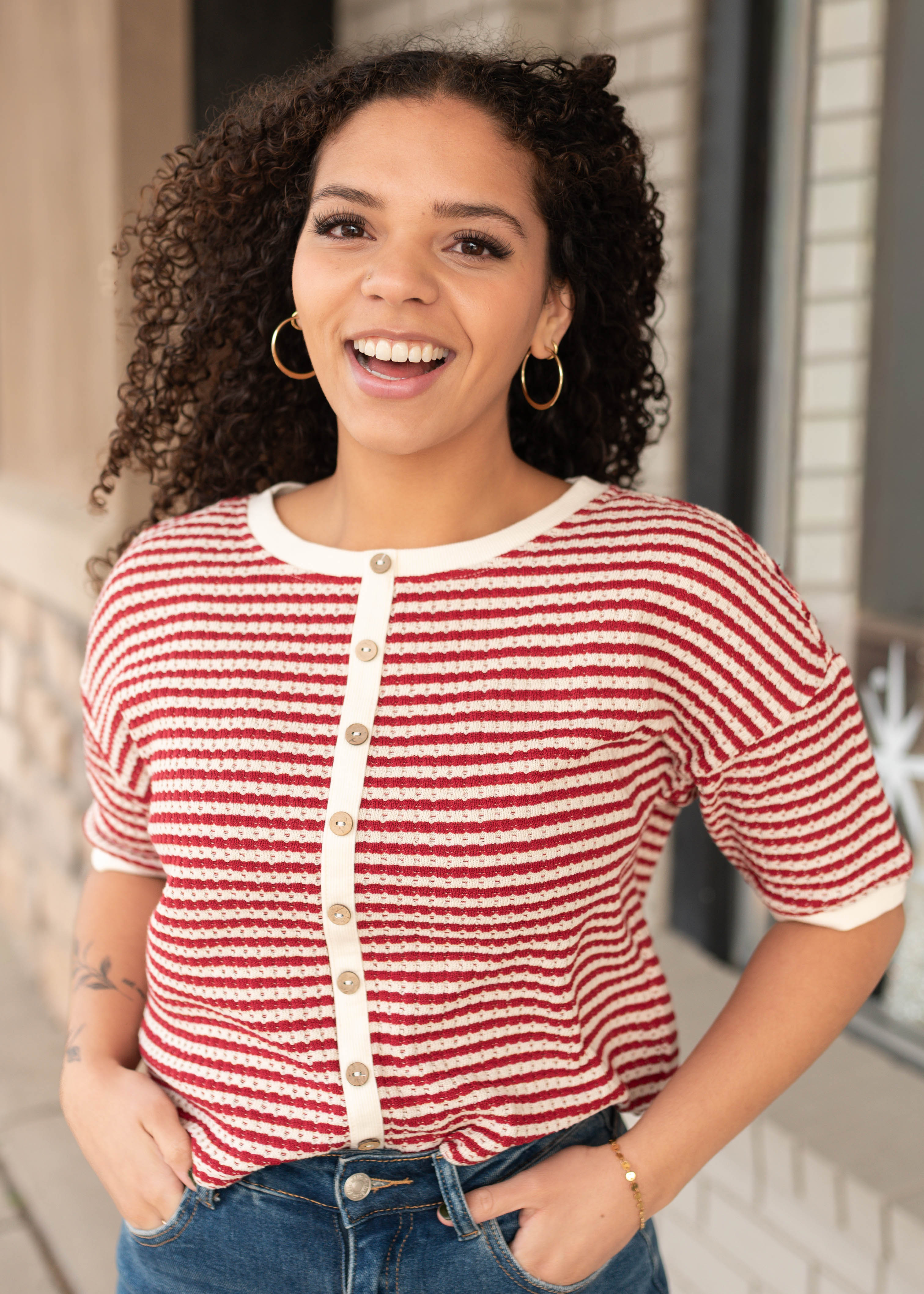 Nila Red Stripe Cardigan