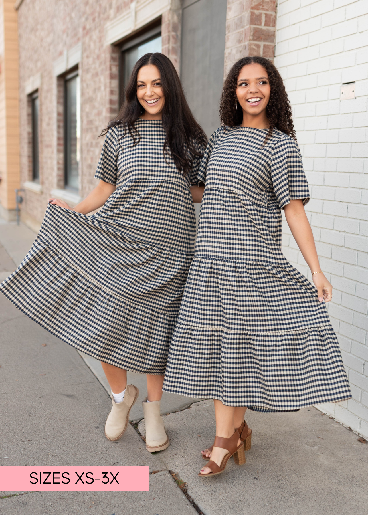 Nora Navy Gingham Tiered Dress