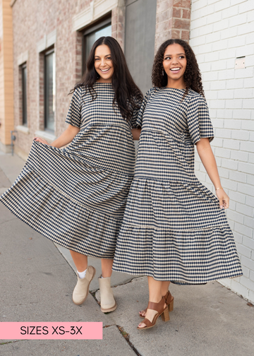 Nora Navy Gingham Tiered Dress