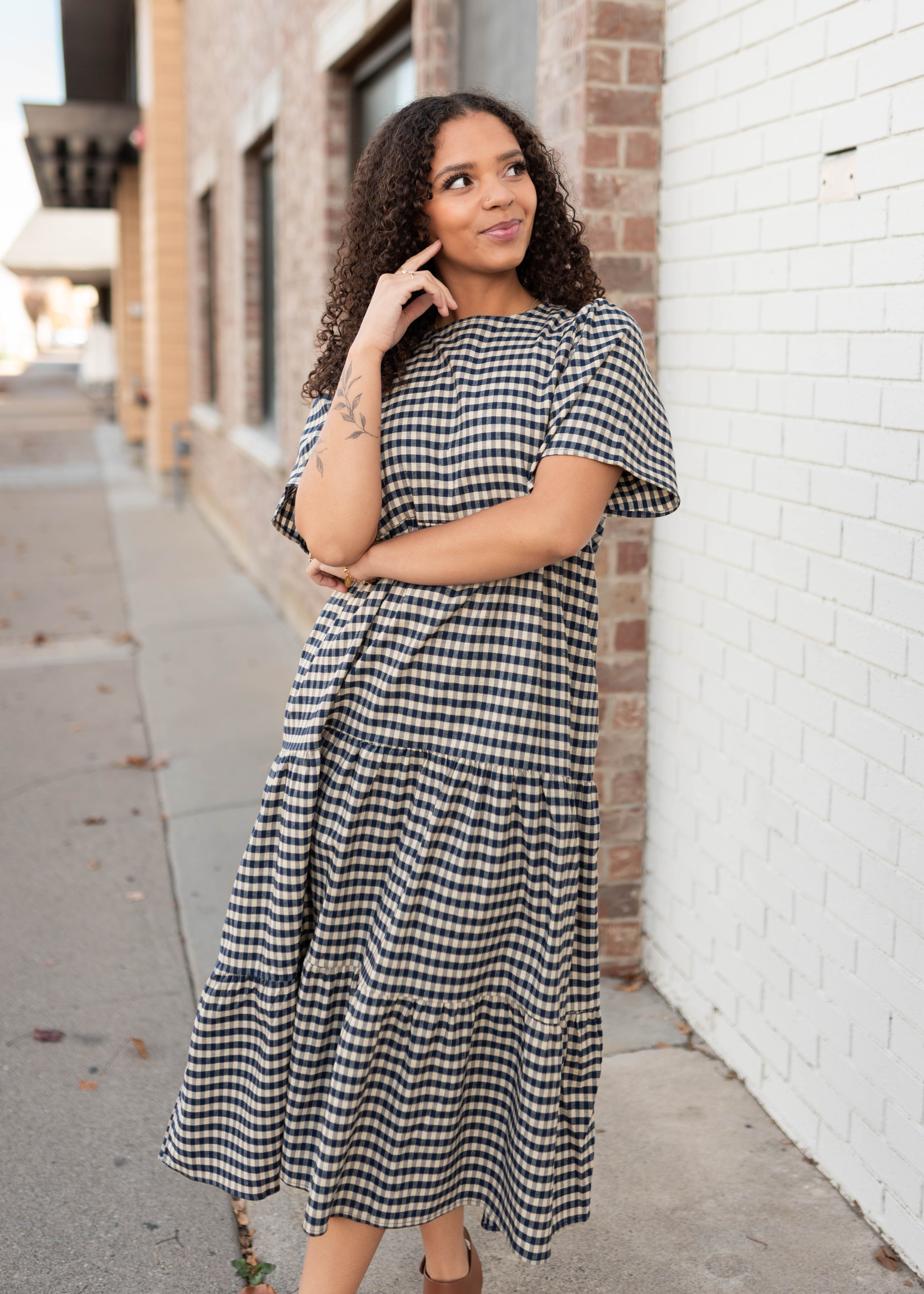 Nora Navy Gingham Tiered Dress