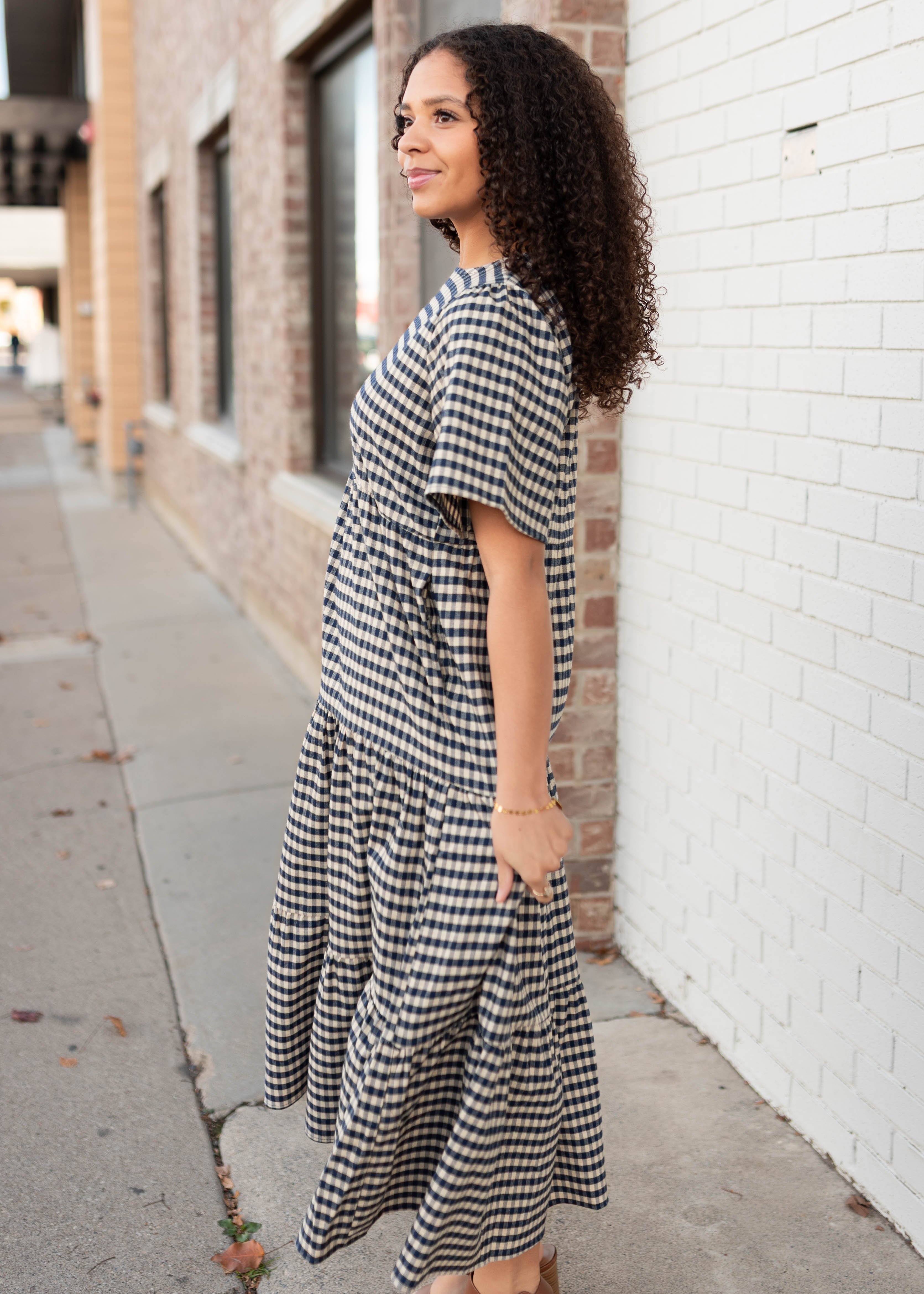 Nora Navy Gingham Tiered Dress