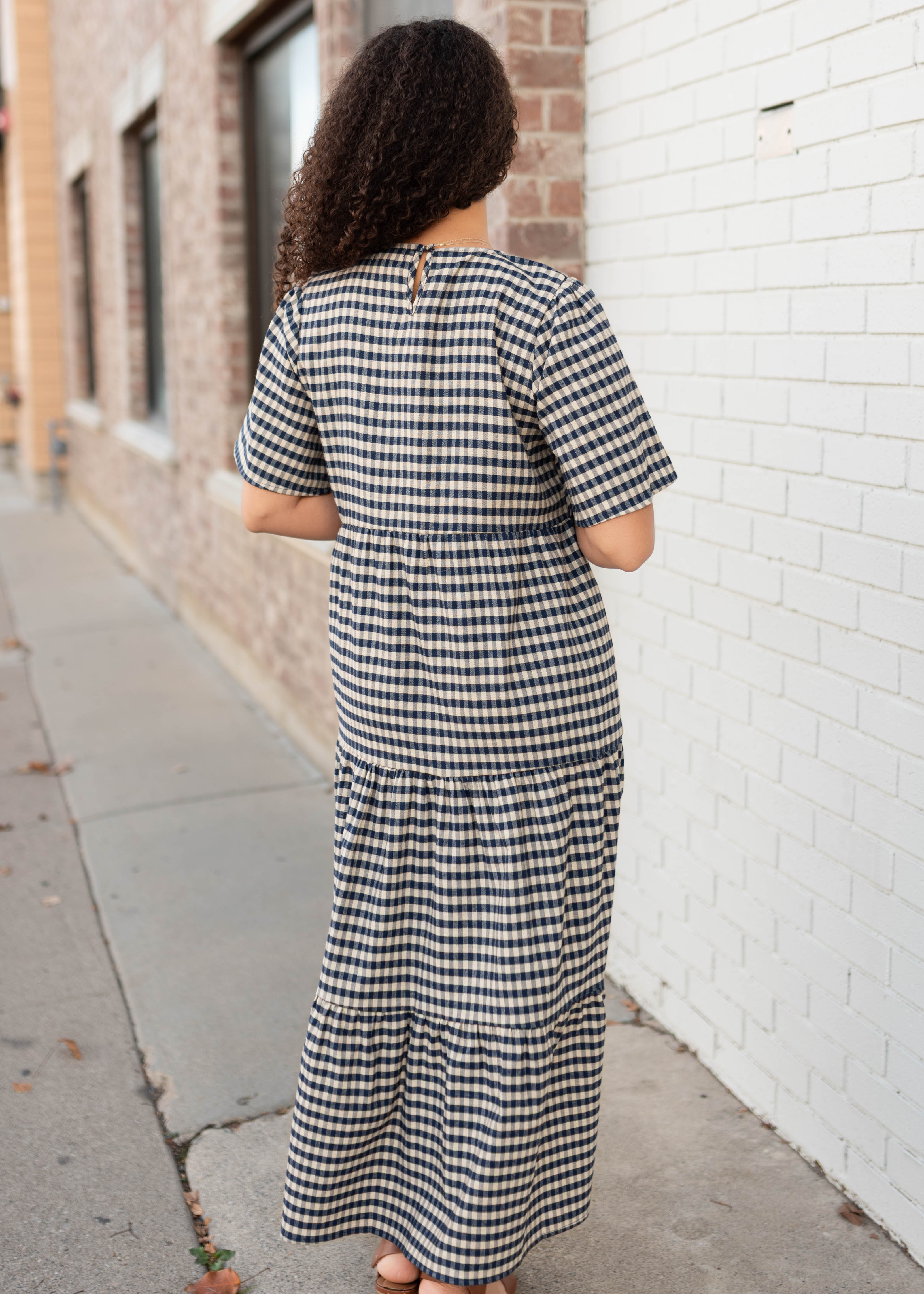 Nora Navy Gingham Tiered Dress