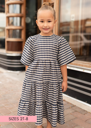 Nora Navy Gingham Tiered Little Girl Dress