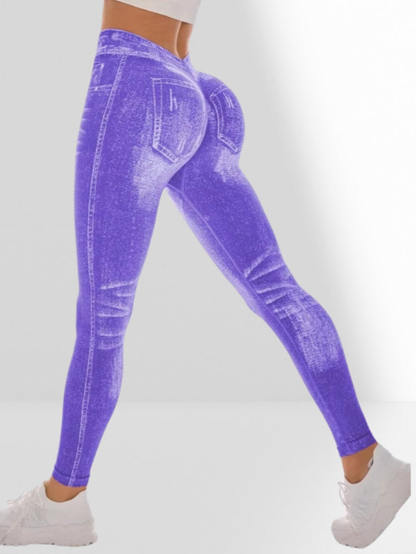 Deep V Back Denim Scrunch Bum Short Traksuit