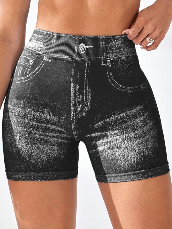 Deep V Back Denim Scrunch Bum Short Traksuit