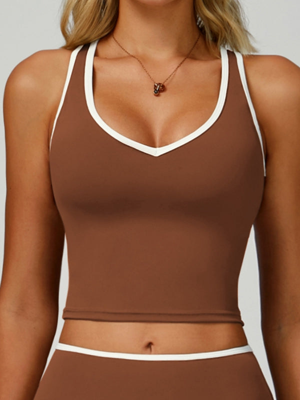 Contrast Color Stripe Hollow Out Tank