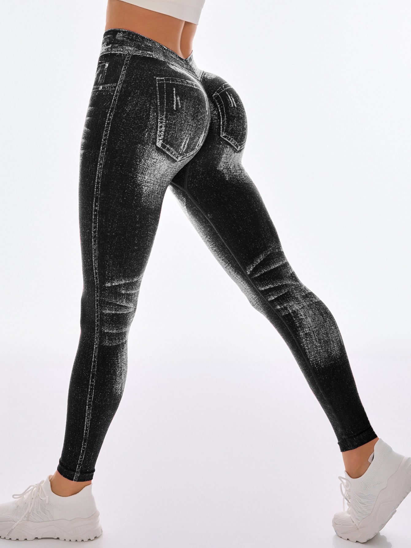Deep V Back Denim Scrunch Bum Shorts