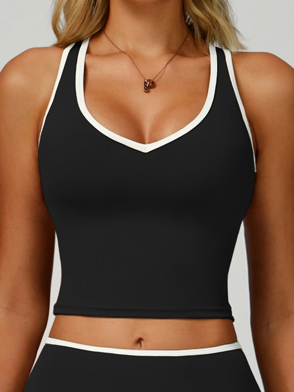 Contrast Color Stripe Hollow Out Tank