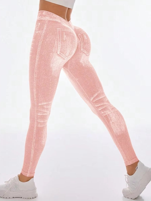 Deep V Back Denim Scrunch Bum Short Traksuit