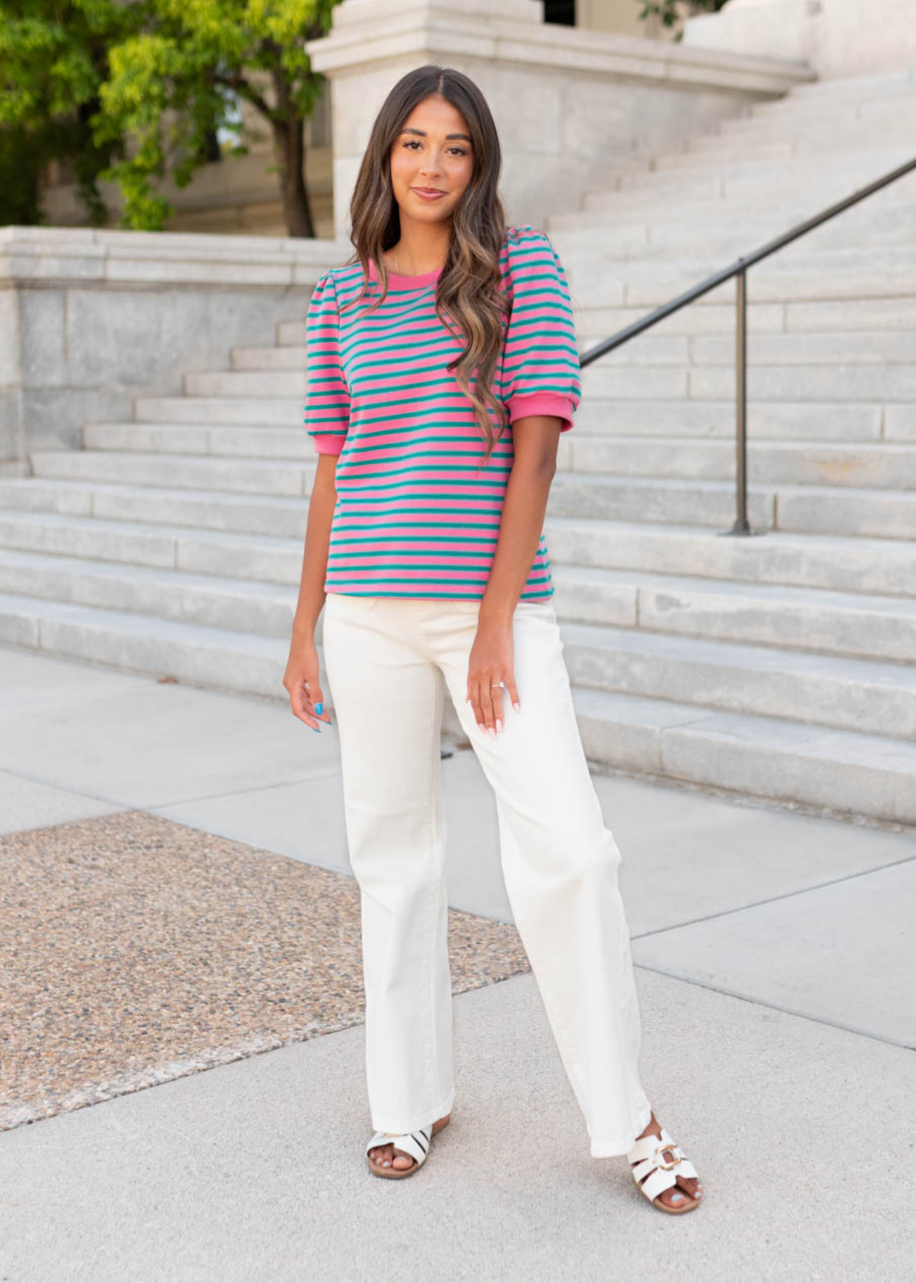 Patty Pink and Teal Striped Top