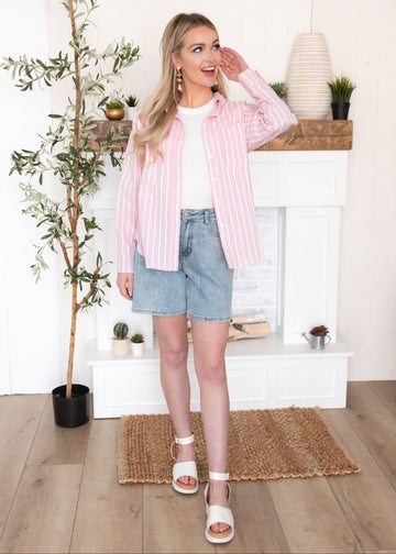 Payton Pink Button Up Top