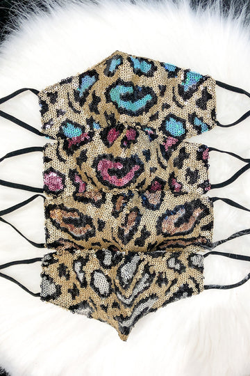 Blue And Gold Leopard Sequin Face Mask
